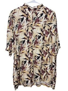John Henry XL Men’s Tropical Rayon Button Front Shirt Cream Tan Floral